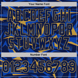 Custom Navy Thunder Blue-Old Gold Cyber Mecha E-sport Geometric Shards Spike Performance Polo Shirt