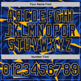 Custom Navy Thunder Blue-Gold Cyber Mecha E-sport Geometric Shards Spike Performance Polo Shirt