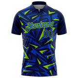 Custom Navy Thunder Blue-Neon Green Cyber Mecha E-sport Geometric Shards Spike Performance Polo Shirt