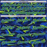 Custom Navy Thunder Blue-Neon Green Cyber Mecha E-sport Geometric Shards Spike Performance Polo Shirt