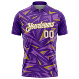 Custom Purple White Medium Purple-Old Gold Cyber Mecha E-sport Geometric Shards Spike Performance Polo Shirt