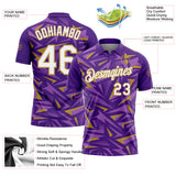 Custom Purple White Medium Purple-Old Gold Cyber Mecha E-sport Geometric Shards Spike Performance Polo Shirt