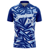 Custom Royal White-Light Blue Cyber Mecha E-sport Geometric Shards Spike Performance Polo Shirt