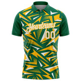 Custom Kelly Green White-Gold Cyber Mecha E-sport Geometric Shards Spike Performance Polo Shirt