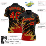 Custom Black Red-Old Gold Brush Stroke Shatter Splatter Performance Polo Shirt