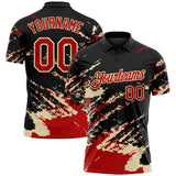 Custom Black Red-Cream Brush Stroke Shatter Splatter Performance Polo Shirt