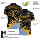 Custom Black Light Blue-Gold Brush Stroke Shatter Splatter Performance Polo Shirt
