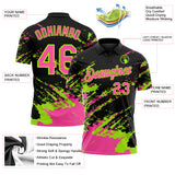 Custom Black Pink-Neon Green Brush Stroke Shatter Splatter Performance Polo Shirt