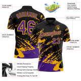 Custom Black Purple-Gold Brush Stroke Shatter Splatter Performance Polo Shirt