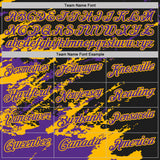 Custom Black Purple-Gold Brush Stroke Shatter Splatter Performance Polo Shirt