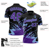 Custom Black Purple-Light Blue Brush Stroke Shatter Splatter Performance Polo Shirt