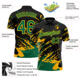 Custom Black Kelly Green-Gold Brush Stroke Shatter Splatter Performance Polo Shirt