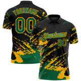 Custom Black Kelly Green-Gold Brush Stroke Shatter Splatter Performance Polo Shirt