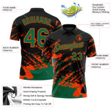 Custom Black Kelly Green-Orange Brush Stroke Shatter Splatter Performance Polo Shirt