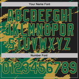 Custom Black Kelly Green-Old Gold Brush Stroke Shatter Splatter Performance Polo Shirt