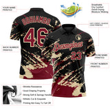 Custom Black Crimson-Cream Brush Stroke Shatter Splatter Performance Polo Shirt