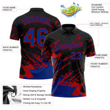 Custom Black Royal-Red Brush Stroke Shatter Splatter Performance Polo Shirt