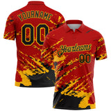 Custom Red Black-Gold Brush Stroke Shatter Splatter Performance Polo Shirt