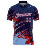 Custom Navy Light Blue-Red Brush Stroke Shatter Splatter Performance Polo Shirt