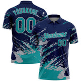 Custom Navy Teal-Gray Brush Stroke Shatter Splatter Performance Polo Shirt