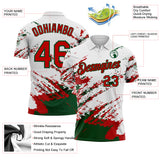 Custom White Red-Green Brush Stroke Shatter Splatter Performance Polo Shirt