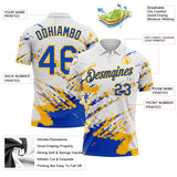Custom White Thunder Blue-Gold Brush Stroke Shatter Splatter Performance Polo Shirt
