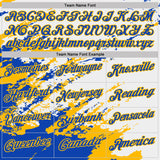 Custom White Thunder Blue-Gold Brush Stroke Shatter Splatter Performance Polo Shirt