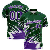 Custom Green Purple-White Brush Stroke Shatter Splatter Performance Polo Shirt