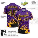 Custom Purple Black-Gold Brush Stroke Shatter Splatter Performance Polo Shirt