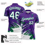 Custom Purple White-Kelly Green Brush Stroke Shatter Splatter Performance Polo Shirt