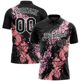 Custom Black Light Pink Medium Pink-White Dripping Splatter Cracked Texture Performance Polo Shirt