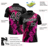 Custom Black Hot Pink Deep Pink-White Dripping Splatter Cracked Texture Performance Polo Shirt
