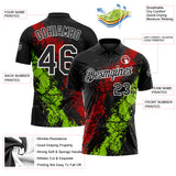 Custom Black Red Neon Green-White Dripping Splatter Cracked Texture Performance Polo Shirt