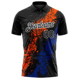 Custom Black Orange Royal-White Dripping Splatter Cracked Texture Performance Polo Shirt