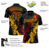 Custom Black Red-Gold Dripping Splatter Cracked Texture Performance Polo Shirt