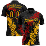 Custom Black Red-Gold Dripping Splatter Cracked Texture Performance Polo Shirt