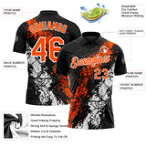 Custom Black Orange-White Dripping Splatter Cracked Texture Performance Polo Shirt