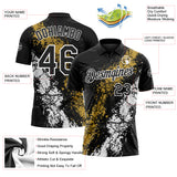 Custom Black Old Gold-White Dripping Splatter Cracked Texture Performance Polo Shirt