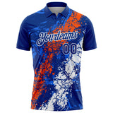 Custom Royal Orange-White Dripping Splatter Cracked Texture Performance Polo Shirt
