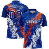 Custom Royal Orange-White Dripping Splatter Cracked Texture Performance Polo Shirt