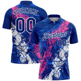 Custom Royal Pink-White Dripping Splatter Cracked Texture Performance Polo Shirt