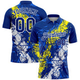 Custom Royal Light Yellow-White Dripping Splatter Cracked Texture Performance Polo Shirt