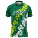 Custom Kelly Green Neon Yellow-White Dripping Splatter Cracked Texture Performance Polo Shirt
