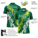 Custom Kelly Green Neon Yellow-White Dripping Splatter Cracked Texture Performance Polo Shirt