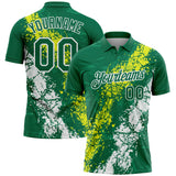 Custom Kelly Green Neon Yellow-White Dripping Splatter Cracked Texture Performance Polo Shirt