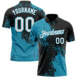 Custom Black White-Panther Blue Distressed Scratch Brush Stroke Performance Polo Shirt