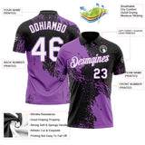 Custom Black White-Medium Purple Distressed Scratch Brush Stroke Performance Polo Shirt