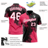 Custom Black White-Neon Pink Distressed Scratch Brush Stroke Performance Polo Shirt