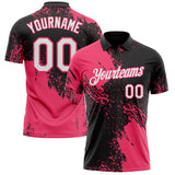 Custom Black White-Neon Pink Distressed Scratch Brush Stroke Performance Polo Shirt