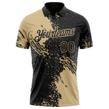 Custom Black-Vegas Gold Distressed Scratch Brush Stroke Performance Polo Shirt